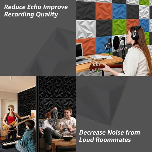 Miniatura 4 de Art3dwallpanels Paquete de 20 paneles acústicos de pared insonorizados de espuma acústica amortiguadores de sonido, absorción de sonido 3D, 12 x 12