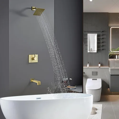 Miniatura 2 de SOOOHOT Accesorios de ducha dorados cepillados, juego de grifo de bañera y ducha con cabezal de ducha dorado de 6 pulgadas y boquilla de tina, juego