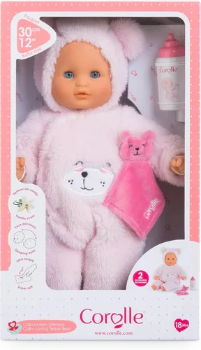 Miniatura 7 de Corolle My First Baby Doll Oso de Peluche Abrazable - Muñeca bebé niño suave de 12" con aroma a vainilla, atuendo de oso rosado y ojos para dormir