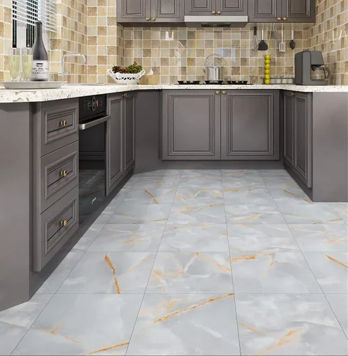 Miniatura 6 de FunStick Azulejos de mármol para baño, 12 x 12 pulgadas, vinilo adhesivo de color gris dorado, azulejos adhesivos para suelos de cocina, inquilinos