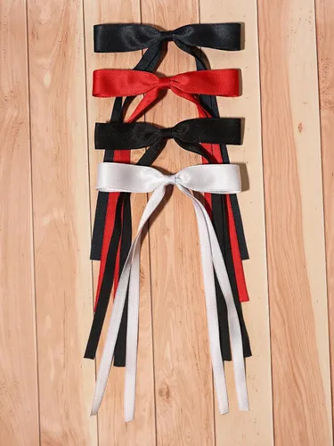 Miniatura 8 de Clips de pelo con borlas y moño para mujer - 4 piezas de pasadores con colas largas en negro, rojo, blanco y azul marino Negro Rojo Blanco Marina