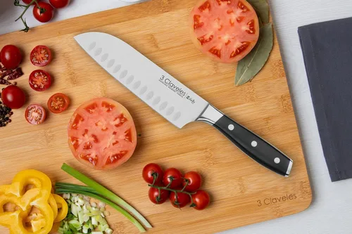 Miniatura 2 de 3 Claveles Cuchillo Santoku japonés, forjado, carne, pescado y verduras, acero inoxidable, línea Toledo (7.1 in - 7 pulgadas)