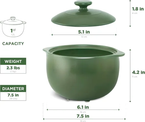 Miniatura 7 de MINH LONG - Horno holandés de porcelana de 1 cuarto de galón con tapa, sin plomo ni cadmio, apto para horno hasta 482 °F, retención de calor, olla