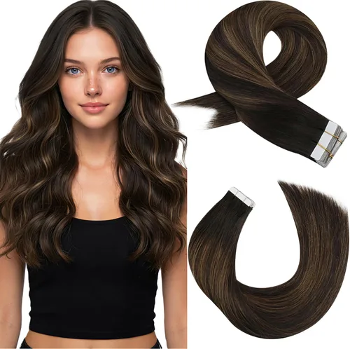Miniatura 35 de Moresoo Extensiones de cabello humano real con cinta adhesiva, sin costuras, #1 negro azabache, 20 piezas, 1.76 oz (50 g), 24 pulgadas