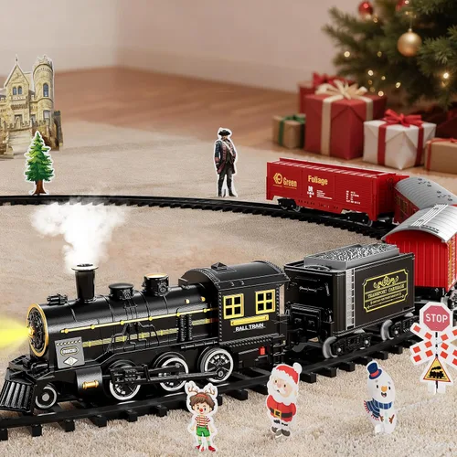 Miniatura 7 de NIPLOOOW Juego de tren para niños de 4 a 8 años, juguete de tren eléctrico con sonido realista, luces y humo para debajo del árbol de Navidad