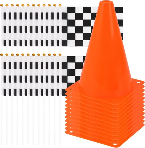Miniatura 8 de Conos de tráfico mini (con agujero en la parte superior) con banderas de carreras a cuadros, conos de seguridad deportivos para conos de fútbol