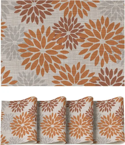 Miniatura 9 de Artoid Mode - Juego de 4 manteles individuales de vinilo con diseño floral, resistentes al calor, lavables, antideslizantes, de PVC, para decoración