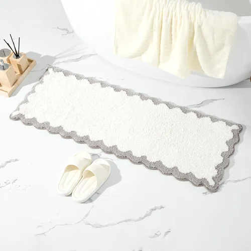 Miniatura 9 de ORTIGIA Pequeña y Linda Alfombra de Baño con Volados, Alfombras de Baño de Microfibra de Lujo en Blanco y Rosa, Antideslizante, Lavable, de Secado
