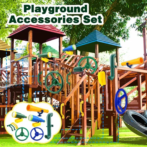 Miniatura 5 de Juego de 11 piezas de columpio para patio de recreo, accesorios de plástico para volante pirata con asas de seguridad, telescopio, periscopio
