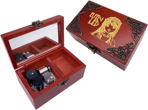 Miniatura 19 de Youtang Caja de Música de Joyería de Nightmare Before Christmas con Espejo, Caja Musical de Madera Grabada con Láser, Caja Musical de Cuerda, Regalo