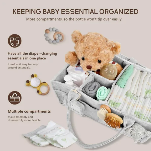 Miniatura 4 de GEMII Organizador de pañales – Organizador grande para bebés con asa para artículos esenciales para recién nacidos, niños o niñas (gris, grande)
