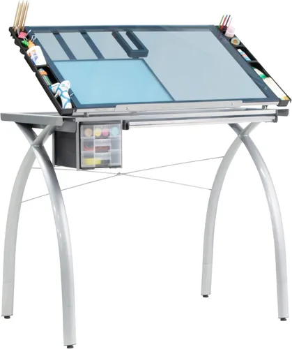 Miniatura 6 de Mesa de Dibujo y Manualidades Futura con Parte Superior de Vidrio de Seguridad Ajustable y Templado – Escritorio de Arte Moderno con Cajones