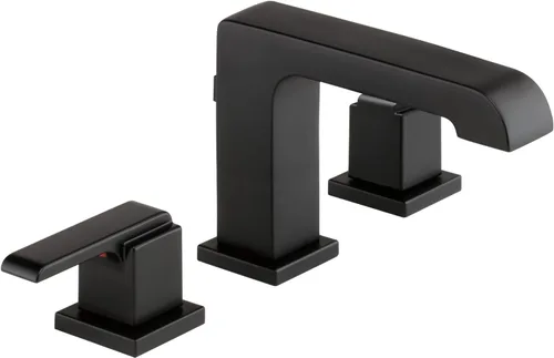 Delta Faucet Ara - Grifo de baño de 3 agujeros, grifo de baño negro mate, tecnología de sello de diamante, ensamblaje de drenaje de metal, negro