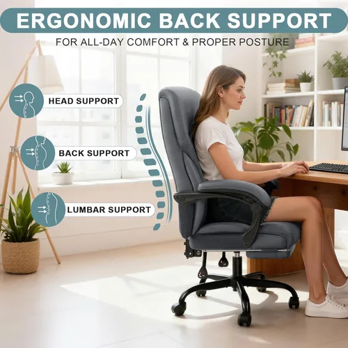 Miniatura 4 de Silla de oficina ejecutiva, silla de escritorio ergonómica y cómoda con reposapiés y reposabrazos acolchados, piel sintética resistente para Negro