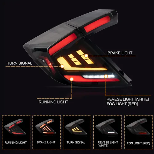 Miniatura 2 de Conjunto de luces traseras VLAND Compatible con Honda Civic Hatchback/Tipo R de 10ª generación 2018-2022 (No para Coupe), lámpara trasera con DRL