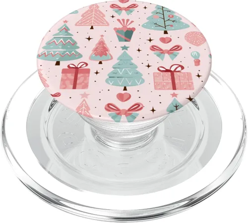 Miniatura 8 de PopSockets estándar con diseño de árbol de Navidad rosa pastel y verde salvia