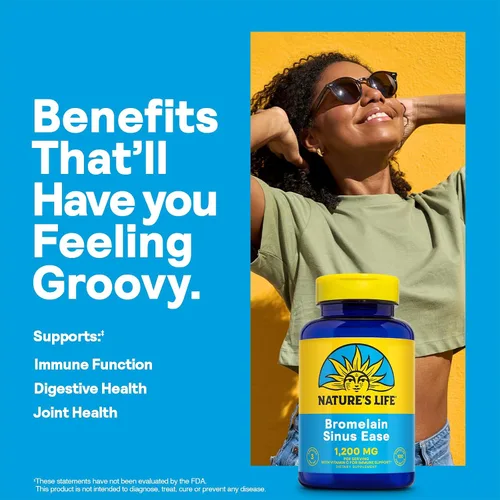 Miniatura 3 de Nature's Life Bromelain Sinus Ease 1200 mg - Suplemento de apoyo inmunológico con vitamina C, más quercetina - Suplemento de salud inmunológica