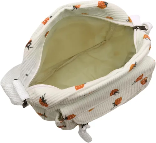 Miniatura 8 de Bolso cruzado de pana de fresa para mujeres y niñas, bonito bolso de mano con diseño de fresa, bolso de mensajero pequeño, bolso de hombro