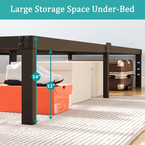 Miniatura 4 de Marco de cama con plataforma tamaño Queen con cabecero y almacenamiento, compatible con colchones de 14 pulgadas de alto, estructura metálica, sin