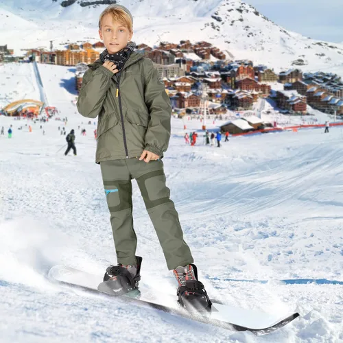 Miniatura 5 de linlon Pantalones impermeables para la nieve para niños y niños, forro polar lind para senderismo, softshell, cálidos, con aislamiento térmico