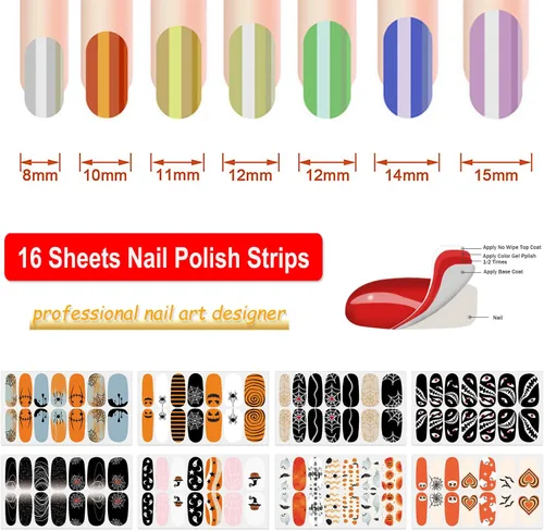 Miniatura 5 de 8 hojas de calcomanías de esmalte de uñas de Halloween, calcomanías de esmalte de uñas para festivales, tiras de esmalte de uñas para mujeres
