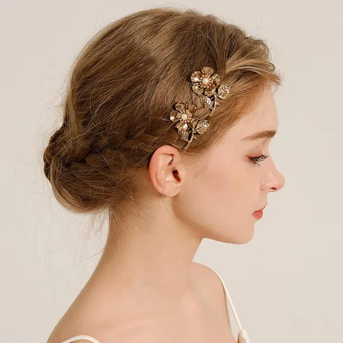 Miniatura 2 de 2 peines laterales dorados pequeños para mujer, decoración de boda, pinzas de metal retro con perlas de metal, pinzas de cristal para novia