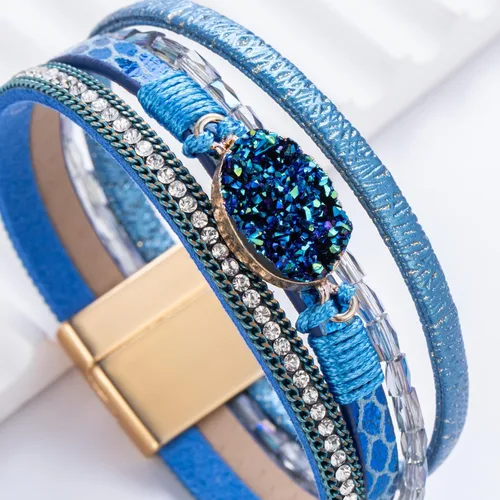 Miniatura 107 de FANCY SHINY - Pulsera de cuero estilo bohemio, pulsera de cuentas de cristal con cierre magnético, regalos de joyería para mujer