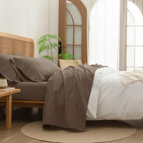 Miniatura 14 de BESTOUCH Juego de sábanas 100% algodón lavado, tacto súper suave, cómodo, elegante, ligero, juego de ropa de cama de 4 piezas, lino sólido, gris