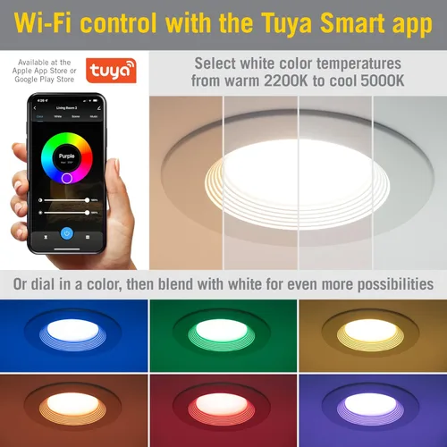 Miniatura 8 de Armacost Lighting Retrofit - Focos empotrables inteligentes LED RGB+WW para remodelación, paquete de 4
