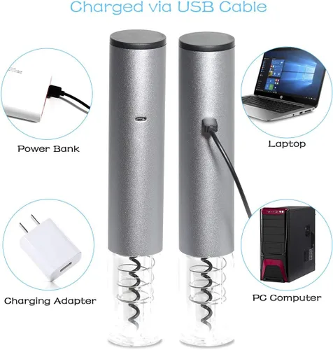 Miniatura 5 de Abrebotellas de vino eléctrico, abridor automático de vino, sacacorchos eléctrico recargable con aireador de vino, cortador de papel de aluminio