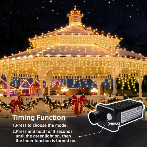Miniatura 4 de Luces de Navidad de carámbano para exteriores - 200 LED 6.4+4.9 m 8 modos, cortina de luces de hadas en forma de guirnalda, enchufables