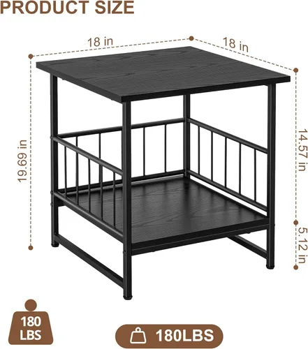 Miniatura 2 de EazeHome Mesa auxiliar cuadrada de 18 pulgadas, moderna mesita de noche, mesita de noche con estante de almacenamiento abierto para sala de estar