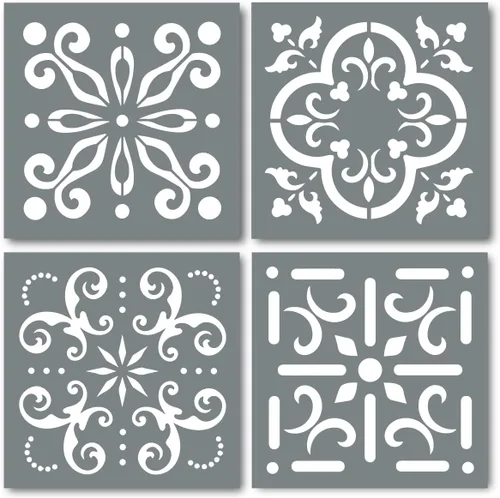 Paquete de 4 plantillas de azulejos (4 x 4 pulgadas), patrón mexicano, plantillas reutilizables para pintar suelos/paredes/muebles, se adapta a