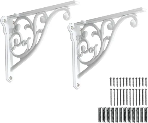 Miniatura 77 de Soportes de estante de 4 pulgadas, paquete de 4 soportes de pared de latón antiguo de alta resistencia, estantes decorativos de cocina victoriana