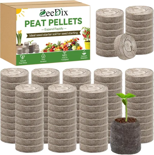 Miniatura 8 de ZeeDix 55 unidades de 1.181 in de fibra comprimida de pellets de turba, iniciadores de semillas de plantas de suelo, tapones de vivero, paleta, 300