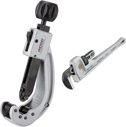 RIDGID 31642 Modelo 152 Cortador de tubos de acción rápida (1/4 pulgadas a 2-5/8 pulgadas) + llave de tubo recta de aluminio RIDGID 31100 modelo 818