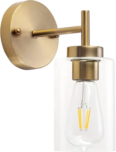 ETONIMERR Aplique de pared dorado cepillado, lámpara vintage de latón para interiores, 1 lámpara con pantalla de vidrio, lámpara de pared industrial