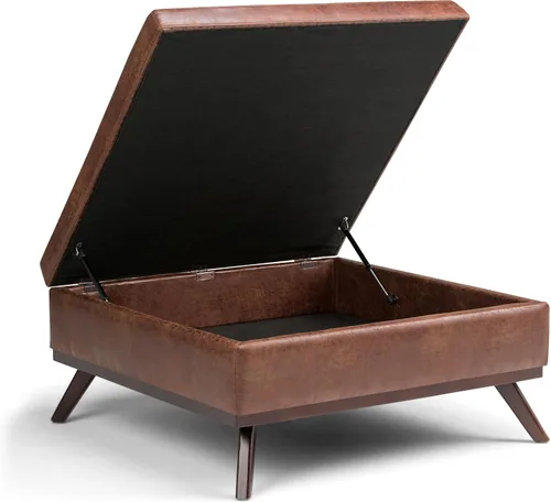 Miniatura 5 de Simpli Home Owen - Mesa auxiliar cuadrada de 91 cm (36 pulgadas) de ancho, otomana de almacenamiento con tapa superior, reposapiés tapizado en cuero