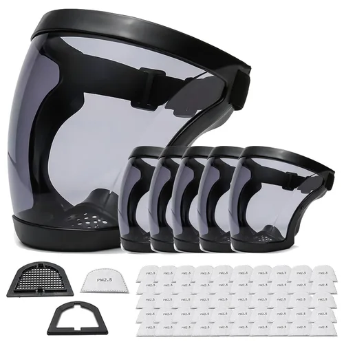 Miniatura 24 de Anti-niebla de cara completa Escudos activos Protección expresión visible transparente transpirable cómodo adultos reutilizable (negro, 5PCS)