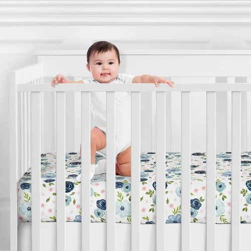 Miniatura 2 de Sweet Jojo Designs Sábanas ajustadas para cuna de bebé (rosa/azul bohemio floral) para niñas, guardería infantil, habitación de niños pequeños