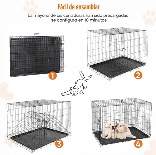 Miniatura 5 de Sweetcrispy Jaula para perros de 48 pulgadas, jaulas medianas y grandes de doble puerta plegable de alambre de metal con bandeja de plástico a