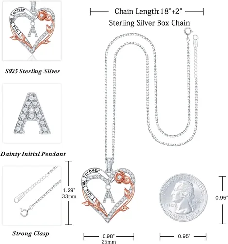 Miniatura 5 de Iefil Regalos para el día de la madre, collar de plata de ley 925 con inicial de corazón rosa para mujer, collar con dije de letra de corazón