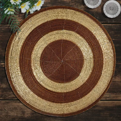 Miniatura 23 de Decozen Juego de 4 Manteles Individuales Redondos con Cuentas, de 14 Pulgadas, Rojos, Hechos a Mano con Cuentas de Vidrio, para Decoración de Mesa