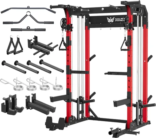 Miniatura 10 de MAJOR FITNESS F22 Power Rack, 1600lbs - Estante para sentadillas todo en uno con sistema de polea doble, marco de acero resistente, accesorios