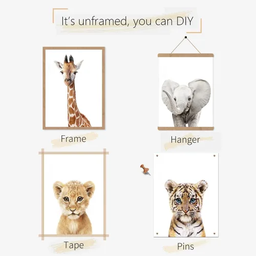 Miniatura 6 de calmart Estampados de Animales de Safari de la Selva, Arte de Pared, Paquete de 6, Sin Marco, Moderno, Contemporáneo, Tema de Animales, Impermeable