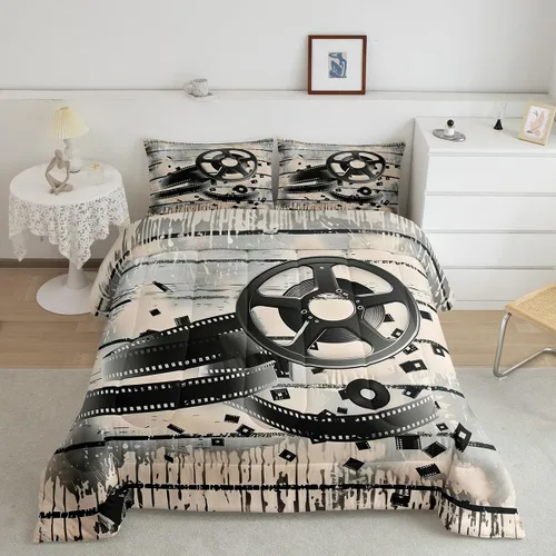 Miniatura 26 de Homewish Piano Music Comforter Set King Size,Musical Notes Bedding Set 3Pcs for Kids Girls Boys Teens Room Decor,Retro Graffiti Grey Gold Down Multi