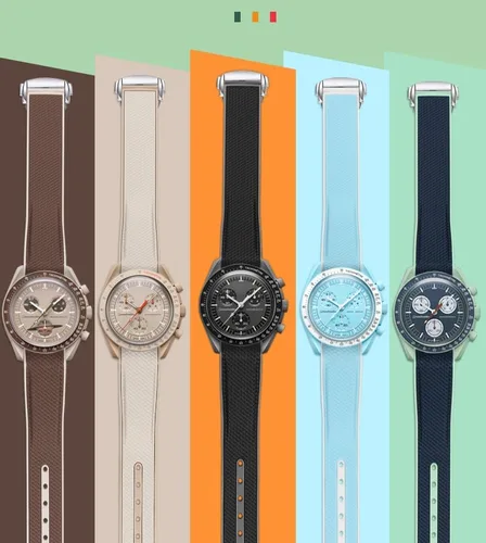 Miniatura 2 de Correa de goma de extremo curvado compatible con Omega X Swatch Moonswatch Speedmaster y más relojes de 0.78 pulgadas, correa de repuesto para reloj