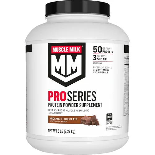 Muscle Milk Pro Series Suplemento de Proteína en Polvo, Sabor Chocolate Knockout, 5 Libras, 28 Porciones, 50g de Proteína, 3g de Azúcar, 20