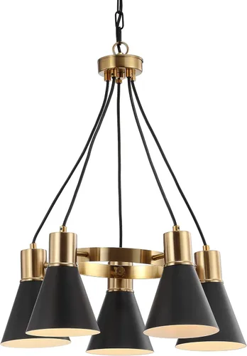 Miniatura 11 de JONATHAN Y Colgante LED de hierro moderno Apollo de mediados de siglo de 6 pulgadas, color negro/latón dorado, pantalla de metal negro, lámpara