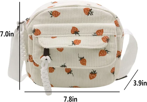 Miniatura 3 de Bolso cruzado de pana de fresa para mujeres y niñas, bonito bolso de mano con diseño de fresa, bolso de mensajero pequeño, bolso de hombro